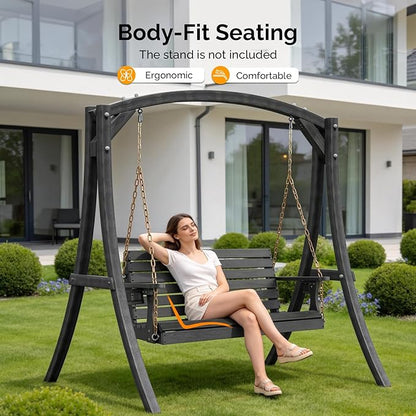 VINGLI Heavy Duty 1600 LBS HDPE Porch Swing Outdoor with Rotatable Cup Holder, 4 FT Patio Bench Swing with Adjustable Chains, 2 Person Hanging Porch Swing Chair for Porch, Yard, Tree, Garden - Grey