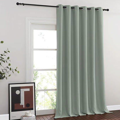 NICETOWN Blackout Sage Green Blackout Curtain for French Door, Grommet Room Divider Curtain Wide Window Treatment Voice Reducing Thermal Drape for Bedroom/Living Room (1 Panel, W80 x L95)