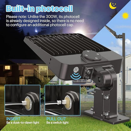 HYPERLITE Parking Lot Light 200W: 30000LM 5000K LED Parking Lot Lights Outdoor with Photocell, Arm & Slip Fitter 2 in 1 Mount LED Pole Light for Parking Lot, Garage, Barn, Roadways, Driveways