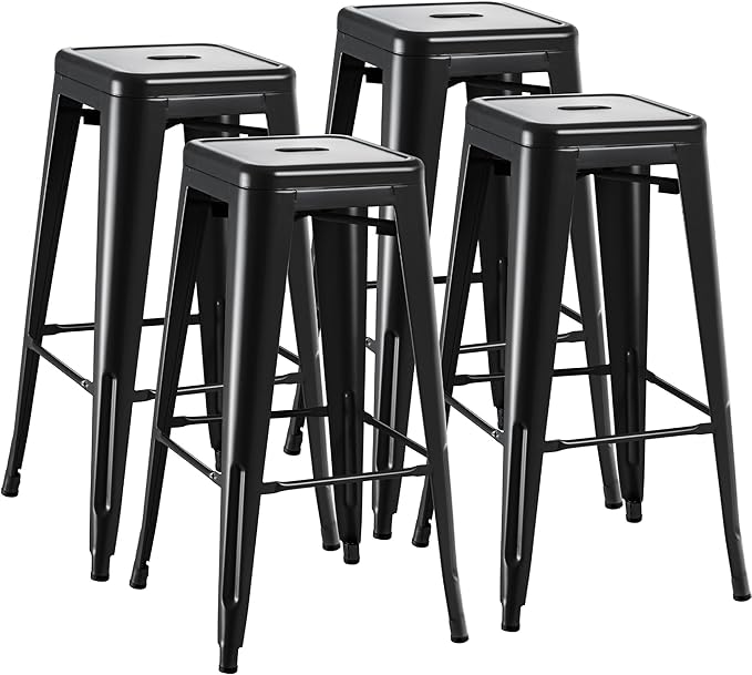 Furmax 30 Inch Metal Bar Stools Set of 4, Counter Height Backless Stools, Industrial Bar Chairs Patio Stool Stackable Backless Stool for Kitchen/Dining Room/Bistro/Patio Indoor Outdoor (Dark Black)