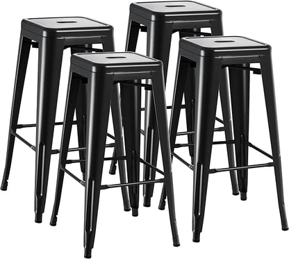 Furmax 30 Inch Metal Bar Stools Set of 4, Counter Height Backless Stools, Industrial Bar Chairs Patio Stool Stackable Backless Stool for Kitchen/Dining Room/Bistro/Patio Indoor Outdoor (Dark Black)