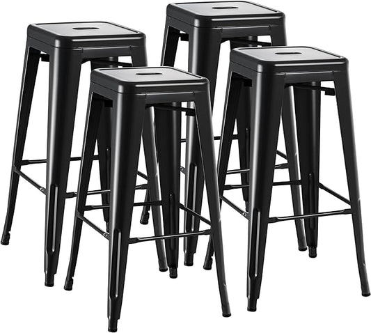 Furmax 30 Inch Metal Bar Stools Set of 4, Counter Height Backless Stools, Industrial Bar Chairs Patio Stool Stackable Backless Stool for Kitchen/Dining Room/Bistro/Patio Indoor Outdoor (Dark Black)
