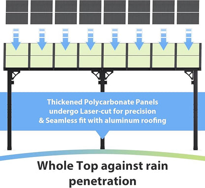 Aoxun 16'x 10' Premium Gazebo with Aluminum Top Frame & Polycarbonate Panel, Wall Mounted Gazebos Pergola, Outdoor Patio Lean to Gazebo, Awnings with Sloped Roof, for Backyard, Porch, Deck