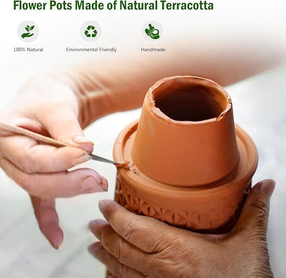 Plant Pots 5.7 Inch Self Watering Planters,Terracotta Pots with Drainage and Saucer,Hydroponic Clay Plant Pots Suitable for Indoor Plants,Orchid,African Violet,Flowers