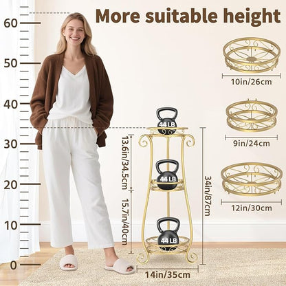 LASZOLA 3 Tier Gold Metal Plant Stand for Multiple Large Planters Indoor Outdoor Organizer, Heavy Duty Tall Flower Stand for Corner Patio Bathroom Office, Modern Sturdy Vertical Iron Rack, Cat Proof