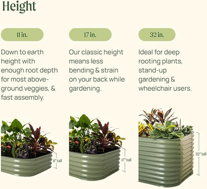 Vego garden Aluzinc Raised Garden Bed Kits, 11" Tall 6 in 1 Modular Metal Raised Planter Bed for Vegetables Flowers Patio Ground Planter Box-British Green