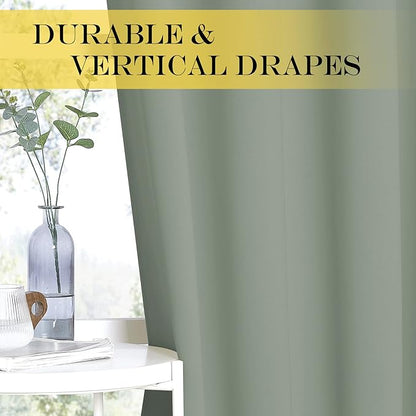NICETOWN Room Darkening Short Curtain 54 inches Long for Living Room, Grommet Sound Reducing Thermal Insulated Curtains for Bedroom Nursery Window, 46W x 54L, 1 Piece, Sage Green
