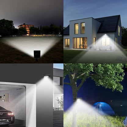 Solar Lights Outdoor Waterproof with 16FT Cord Dusk to Dawn 4400mAh LED Flood Light 6000K Security Lighting for Outside, Flag Pole, Porch, Shed (White 2 Pack)