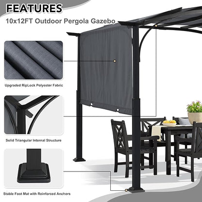 MASTERCANOPY 10x12ft Outdoor Retractable Pergola with Sun Shade Canopy Patio Metal Garden Pergola,Dark Grey