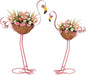 Set of 2 Pink Flamingo Outdoor Planters with Basket, Metal Flamingo Planter for Indoor Outdoor Garden Yard Decor