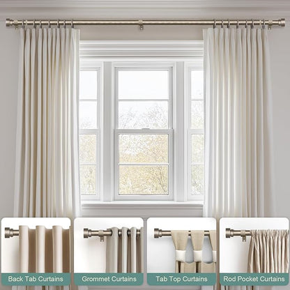 2 Pack Retro Silver Curtain Rods Set for Windows 28 to 48 Inches Adjustable Length Heavy Duty 1" Diameter Window Curtain Rod with Decorative Finials for Outdoor Bedroom Kitchen Living Room Farmhouse
