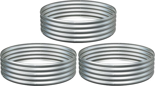 3PCS 4x4x1FT Galvanized Raised Garden Bed Kit,Vegetable Boxes-Round Metal Flower Box,Large Planter Raised Beds Outdoor Garden for Planting,Fruit,Herb-Silver