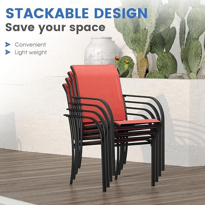 VICLLAX Patio Table and Chair Set of 6, All Weather Metal Round Outdoor Dining Furniture Set-47 Round Outdoor Table and Chairs, Black Tabletop