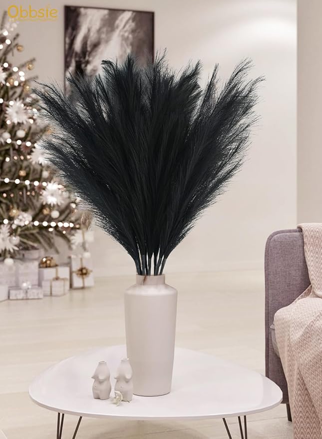 Artificial Pampas Grass Stems, 8 Pack 35-Inch Black Silk Plumes