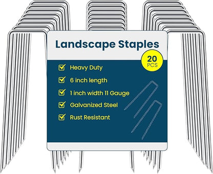 6 Inches Landscape Staples, Garden Stakes Securing Pegs for Securing Weed Fabric Landscape Fabric Netting Ground Sheets and Fleece, Heavy Duty Metal Tent Stakes, Halloween Decorations (20, Silver)