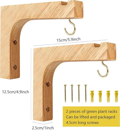Macrame Plant Hanger, Hanging Wall Planters for Indoor Plants, Wooden Hanging Basket Hooks for Outdoor Pots Wind Chime Flower Bracket Lanterns Patio Garden Decoration (2-Pack,5-Inch)