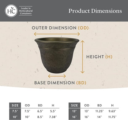 The HC Companies Sierra Round Self-Watering Pot - Lightweight Plastic Planter for Herbs & More - Durable Plant Pots for Indoor Plants & Outdoor Plants (13” Celtic Bronze, Pack of 2)