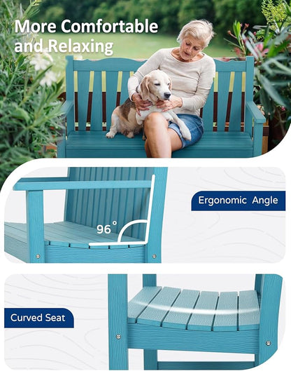 Outdoor Bench, Lake Blue HIPS Poly Lumber, 800 lb Capacity
