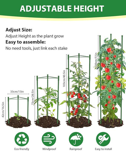 8 Pack Tomato Cages for Garden, 51in*13in Adjustable Tomatoes Plant Stakes Support Cages Trellis, Garden Trellis for Vegetable Flowers Fruits Climbing Plants- 20 Binding Wires Included