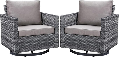 Belord Wicker Chairs Outdoor Bistro Set Oversize Patio Swivel Rocker, Rattan Outdoor Seating Set of 2 Swivel Glider Chairs Wicker Furniture for Porch Deck Backyard with Water-Resistant
