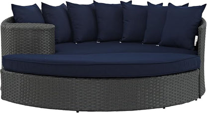 Modway Sojourn Wicker Rattan Outdoor Patio Sunbrella Fabric Daybed in Canvas Navy