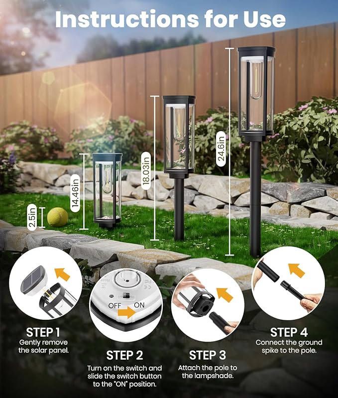Solar Pathway Lights Outdoor Solar Lights Outdoor, IP65 Waterproof Auto On/Off Solar Garden Lights Solar Powered Landscape Lighting for Yard Walkway Driveway Pathway (Warm White, 6pack)