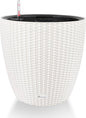 Dexceder 18x17 Inches Rattan Self Watering Planter Indoor Outdoor, Inner Pot Design, Thickened Table Flower Plant Pot with Water Level Indicator (Ivory White)