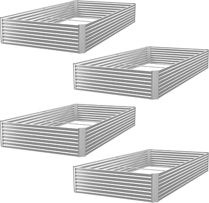 4 Pack 6x3FT Corrugated Galvanized Steel Raised Garden Bed Outdoor, Metal Above Ground Garden Bed for Vegetables and Flowers, Rectangle Raised Beds for Gardening
