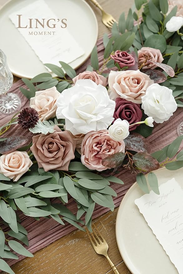 Artificial Flower Garland in Dusty Rose and Mauve, 72-Inch Silk Eucalyptus
