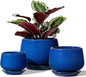 LE TAUCI Plant Pots, 4.1+5.1+6.5 inch, Set of 3, Ceramic Planters with Drainage Hole and Saucer, Indoor Flower Pot with Hole Mesh Pad, Gifts for Mom, Sapphire Blue