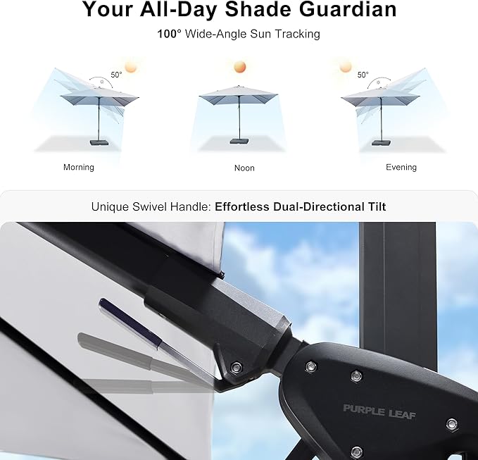 PURPLE LEAF 9.8' X 9.8' Left-right Tilting Patio Umbrella Outdoor Cantilever Swivel Square Umbrella Aluminum Offset Umbrella with 360-degree Rotation for Garden Deck Pool Patio White