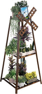 COPREE 3-Tier Tower Plant Stand Display Rack with Windmill Top,Bamboo Vintage Flower Pot Holder Shelf for Patio Balcony Decoration