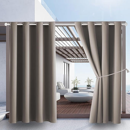 DIVA EN CAMINO DEC Outdoor Patio Curtain Waterproof Darkening Thermal Insulated Indoor Curtains for Bedroom, Porch, Living Room, Pergola, Cabana, W52 x L72, Taupe, Set of 2 Panels