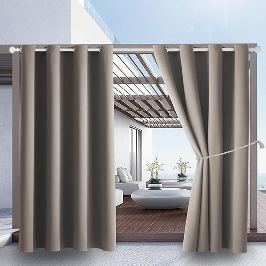 DIVA EN CAMINO DEC Outdoor Patio Curtain Waterproof Darkening Thermal Insulated Indoor Curtains for Bedroom, Porch, Living Room, Pergola, Cabana, W52 x L95, Taupe, Set of 2 Panels