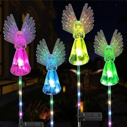 4 Pack Solar Angel Lights Outdoor Decor, Decorative Color Changing Waterproof LED Angel Stake Lights for Cemetery Grave Garden Patio Yard Art Lawn Decoration, Grave Markers, Memorial Gifts