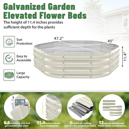 Hexagon Raised Garden Bed, 48 Inch Diagonal & 12 Inch Tall, Galvanized Steel Planter Box with Wave-Shaped Metal Panels for Outdoor Flower,Tree,Herb & Vegetable Garden (Cream white, 4FT X 1FT)