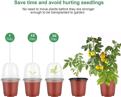 MIXC Plant Nursery Pots with Humidity Dome 4" Soft Transparent Plastic Gardening Pot Planting Containers Cups Planter Small Starter Seed Starting Trays for Seedling with 10pcs Plant Labels，30 Sets