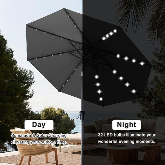Durable Solar Led Patio Umbrellas with 32LED Lights ( ) in Dark Gray, 9FT