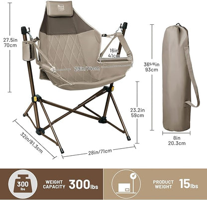 TIMBER RIDGE Hammock Camping Chair with Adjustable Backrest, Heavy Duty Folding Hammock Chair Supports 300lbs, Portable Hammock Chair for Camping, Travelling and Patio, Tan