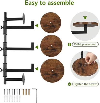Wooden Rotatable Window Sill Plant Stand, 3 Tier Wall Plant Holder, 180 Degree Rotating Plant Rack, Mid-Century Wooden Style Plant Stand for Indoor and Outdoor Decoration (black)