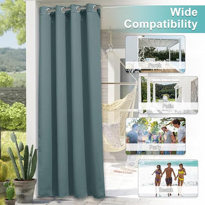 NICETOWN Greyish Blue Blackout Outdoor Curtains for Patio Waterproof, Rustproof Grommet Indoor Outdoor Drapes Thermal Window Treatments Cold & Heat Blocking for Arbor, W52 x L95, 1 Panel