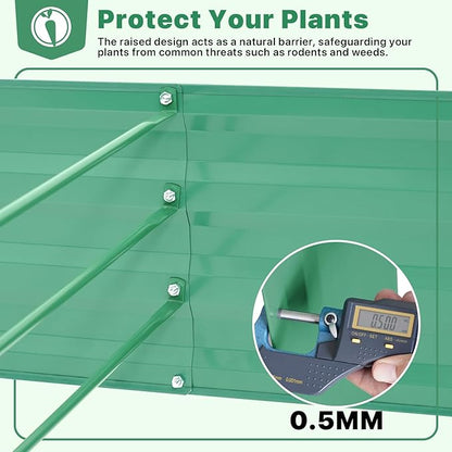 ONCEMORE Galvanized Raised Garden Bed for Vegetables Flowers Herbs, Metal Raised Garden Bed Kit with 2 PCS Tomato Cage, Gloves, Trellis Netting, Plant Labels, Plant Ties, Green 6×3×1FT
