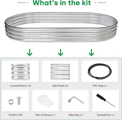 JERIA 8×4×1ft Oval Raised Garden Bed,Galvanized Raised Garden Bed Kit Outdoor Metal Gardening Planter Box for Vegetable, Fruits, Flower，Herbs