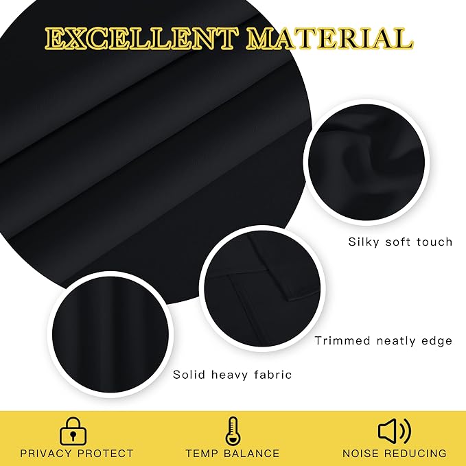 NICETOWN Blackout Black Curtain 72 inches Long, Grommet Thermal Insulated Window Treatment Light & Sound Blocking Drape for Living Room/Bedroom, W46 x L72, 1 Panel