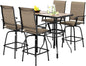 PHI VILLA Outdoor Patio Bar Set of 6, Patio Bar Table and Chair Set with Textilene Outdoor Swivel Bar Stools and Wood Like Bar Table, All-Weather Patio Bar Furniture Set for Garden, Brown
