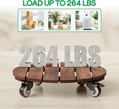 2pack Wood Plant Caddy With Wheels Heavy Duty Red Brown, 264 Lbs Capacity, 12 Inch Acacia Hardwood Plant Roller, Plant Stand with 360° Lockable Wheels, Plant Caster for Heavy Objects Hauling