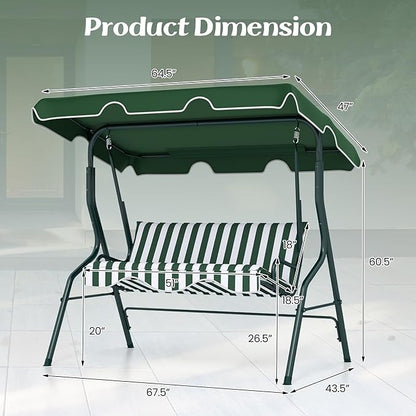 Tangkula 3 Person Porch Swing, Patio Swing with Removable Cushion & Powder-Coated Steel Frame, Outdoor Swing with Canopy for Porch, Backyard, Garden, Balcony (Green)
