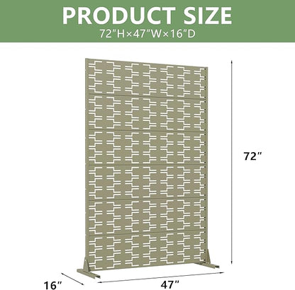 Casaphoria Metal Privacy Screen Outdoor, 72" H x 47" W Freestanding Decorative Privacy Screen for Patio Deck Balcony Garden with Stable Base, Grey-Brick