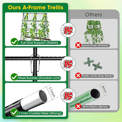Cucumber Trellis, 47''X47'' A-Frame Cucumber Trellis for Raised Bed with Climbing Net, Metal Garden Trellis for Climbing Plants for Cucumber,Tomato, Grapes and Flowers