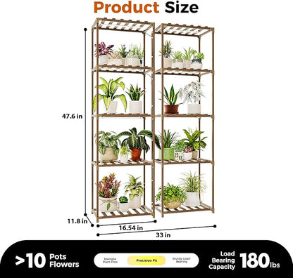 Bamworld Plant Stands with Grow Lights Sets of 2 Tall Plant Shelves for Mutiple Pots Large Plant Holder for Living Room Patio Boho Home Decor for Gardening Warm Light 2pcs